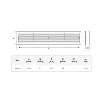 Пластмасова дверна решітка EUROPLAST VR459B (450x92mm) коричнева Зображення